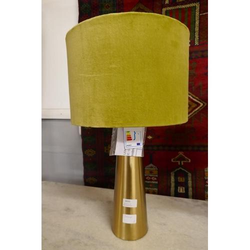 3035 - A pair of brass table lamps with olive flocked shades