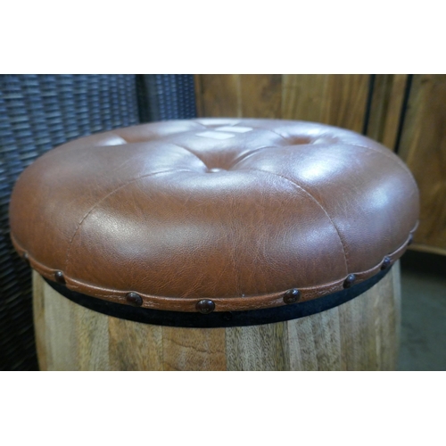 3045 - A mango wood barrel shaped storage stool bearing Hendricks Gin inscription