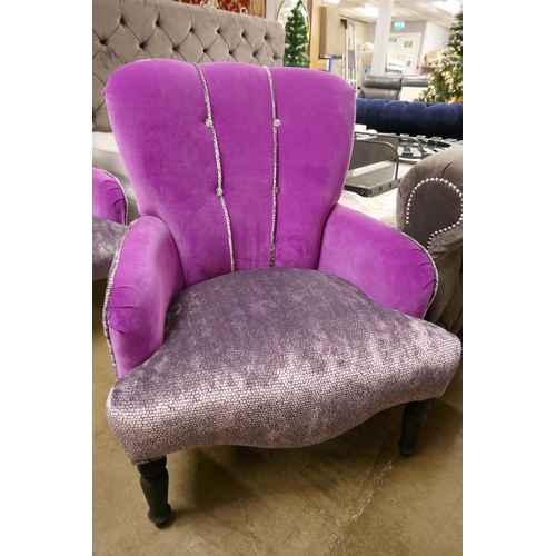 3059 - A magenta velvet upholstered shell back armchair