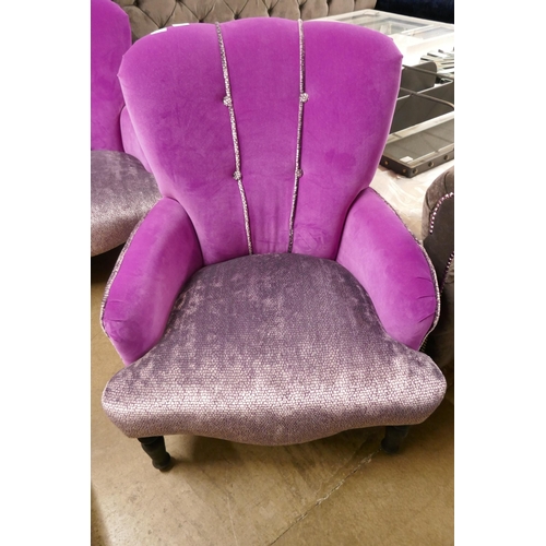 3059 - A magenta velvet upholstered shell back armchair