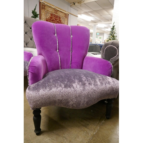 3059 - A magenta velvet upholstered shell back armchair