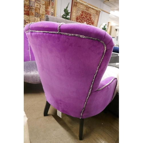 3059 - A magenta velvet upholstered shell back armchair