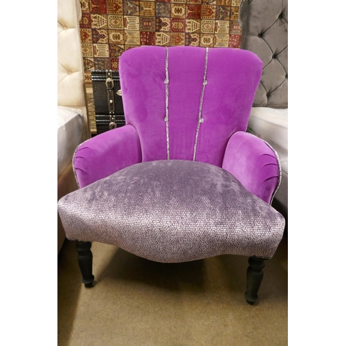 3060 - A magenta velvet upholstered shell back armchair