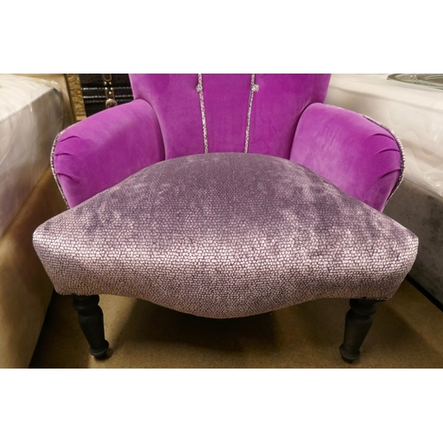 3060 - A magenta velvet upholstered shell back armchair