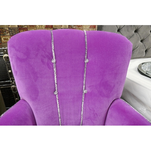 3060 - A magenta velvet upholstered shell back armchair