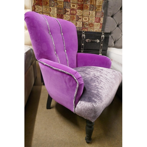 3060 - A magenta velvet upholstered shell back armchair