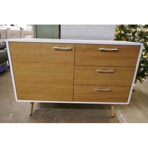 3076 - A white high gloss single door, three drawer sideboard (marked top)