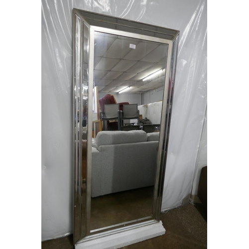 3150 - A large silver painted mirror, 150 x 70cm