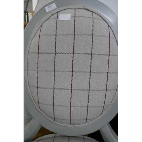 3165 - A grey painted and tartan fabric upholstered carver chair