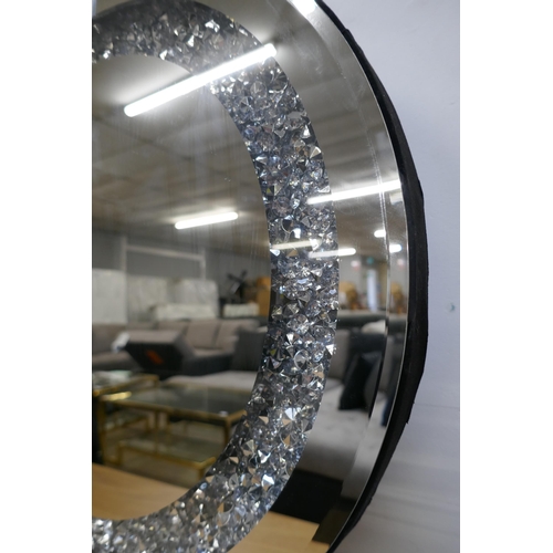 3168 - A circular crushed diamond effect LED illuminating dressing mirror