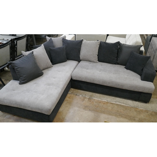 3194 - A black and stone two-tone upholstered scatter back left hand facing corner sofa