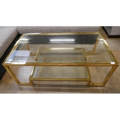 3195 - A Kesterpoint two tier gold effect and glass topped coffee table