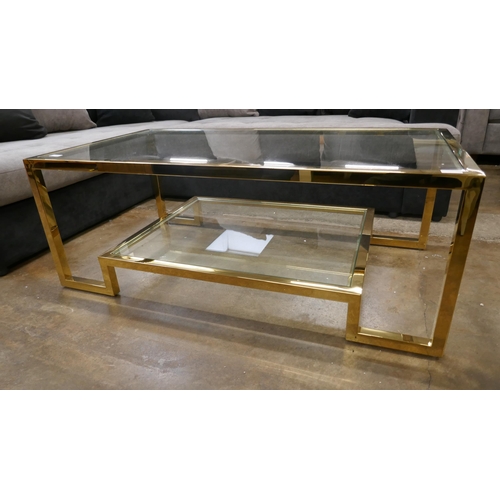 3195 - A Kesterpoint two tier gold effect and glass topped coffee table