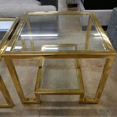 3196 - A Kesterpoint two tier gold effect and glass topped lamp table