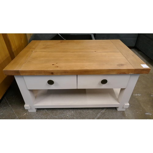 3197 - A white painted and pine four drawer coffee table