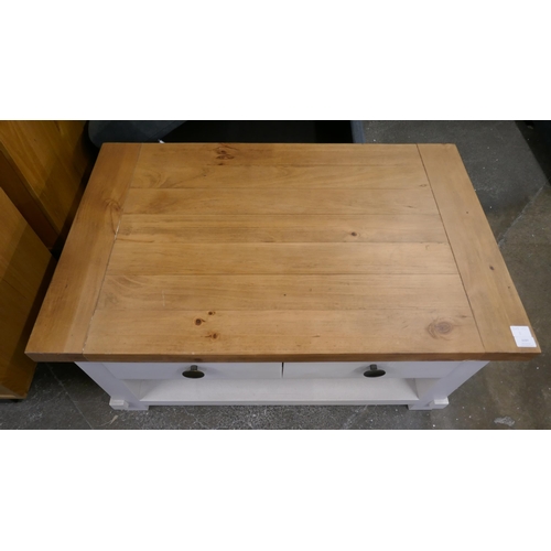 3197 - A white painted and pine four drawer coffee table