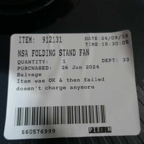 6188 - Two NSA Folding Stand Fans (Only one remote) (345-331,332) *This lot is subject to Vat