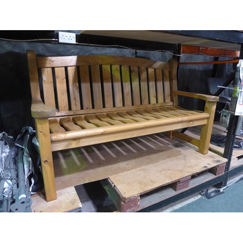 6401 - Three Seater Wooden Bench (Bolts missing)     (342-33) *This lot is subject to Vat