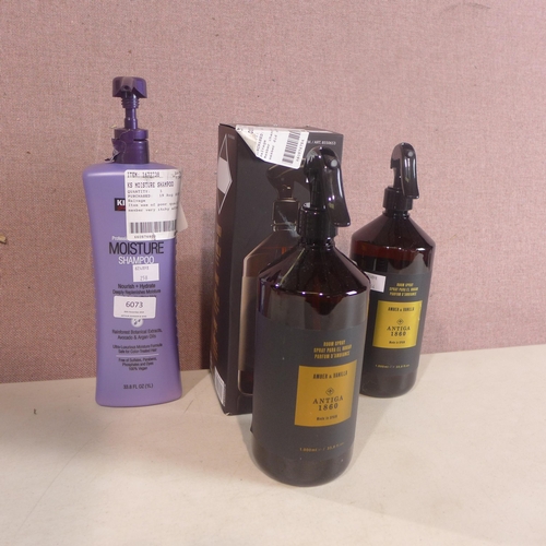 6073 - Kirkland Signature Moisture Shampoo and Two Antiga Room Sprays  (345-258,264,265) *This lot is subje... 