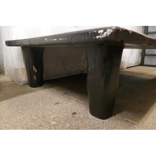 3141 - A large black painted timber rustic coffee table