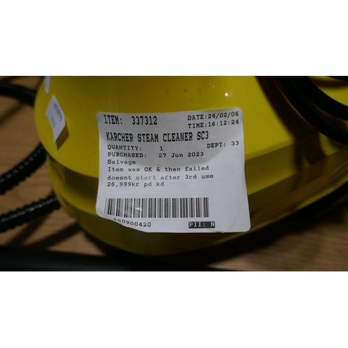 6051 - Karcher Steam Cleaner Sc3 - This lot requires a UK adapter (342-173) *This lot is subject to Vat