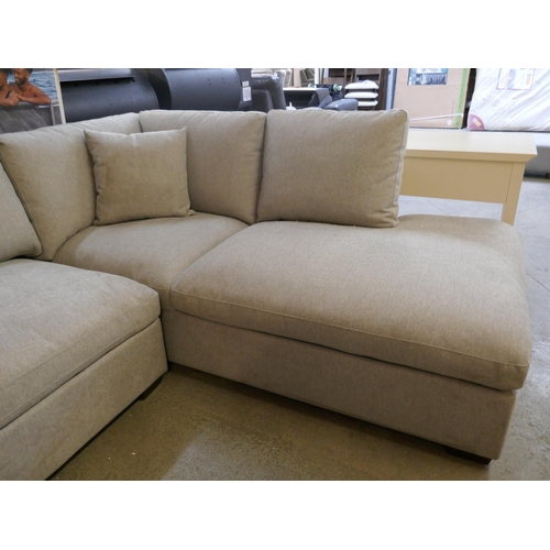 3267 - A Thomasville Holmes oatmeal fabric upholstered corner sofa with storage footstool (transit marks), ... 