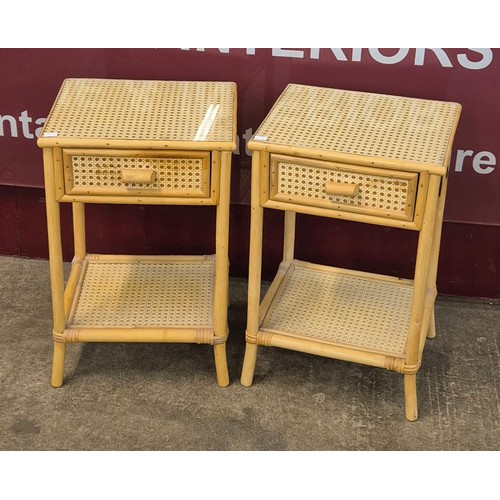 28 - A pair of Italian style bamboo and rattan bedside tables