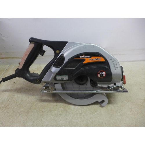 5002 - A cased Evolution Rage 230V, 1050W circular saw - no blade