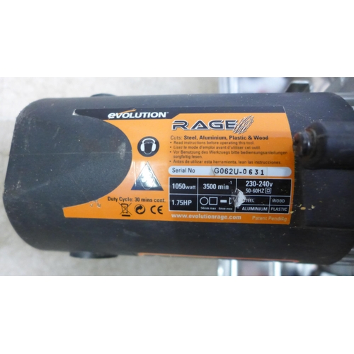 5002 - A cased Evolution Rage 230V, 1050W circular saw - no blade