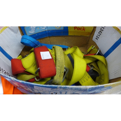 5012 - A box of PPE clothing and equipment including a Big Ben energy absorber with elastic lanyard, an Ekm... 