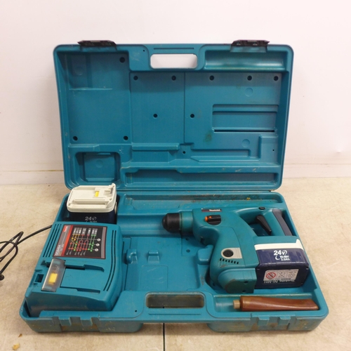 5018 - A Makita BHR200, 24V cordless SDS+ rotary hammer drill with 2 batteries and charger, in case