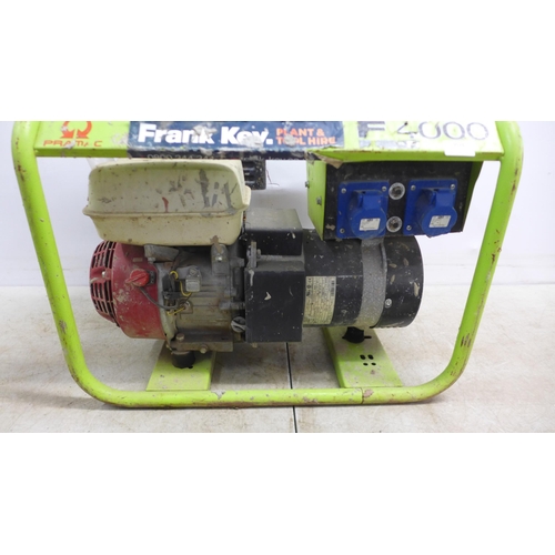 5026 - A Pramac E4000 230V/110V portable petrol driven generator with a Honda GX200 petrol engine