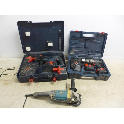 5041 - 3 power tools including a Makita 9015B, 110V angle grinder, a Bosch GSB 14.4 VE-2, 14.4V cordless dr... 