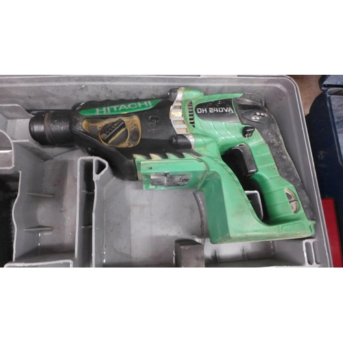 5042 - 3 power tools including a Metabo 110V angle grinder, a Hitachi DH 24DVA, 24V hammer drill with 24V b... 