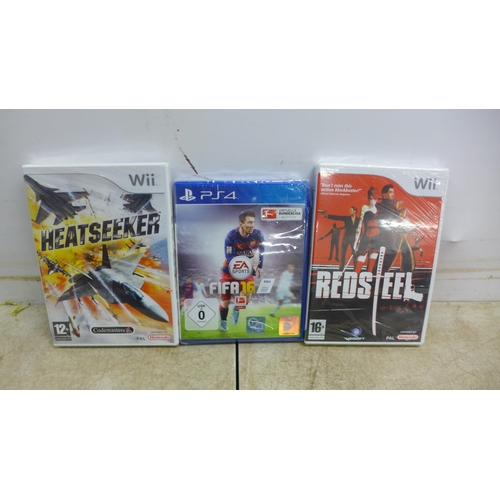 5046 - Three sealed console games including Nintendo Wii Red Steel, Nintendo Wii Heatseeker and PS4 FIFA 16