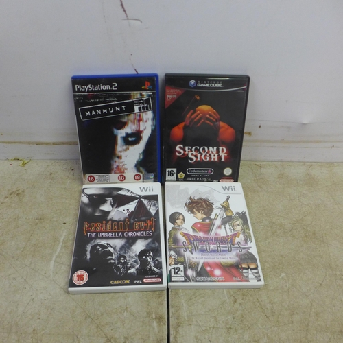 5047 - Four vintage console games including rare Cert 18 Manhunt PS2, Dragon Quest Swords: The Masked Queen... 