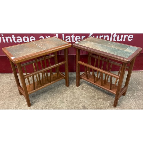 67 - A pair of teak and tiled top occasional tables/magazine racks