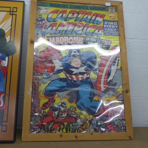 5056 - 2 large Marvel comic book prints, Captain America and Marvel Avengers