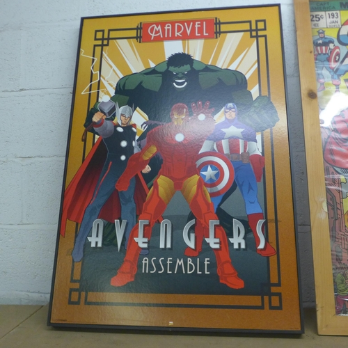 5056 - 2 large Marvel comic book prints, Captain America and Marvel Avengers