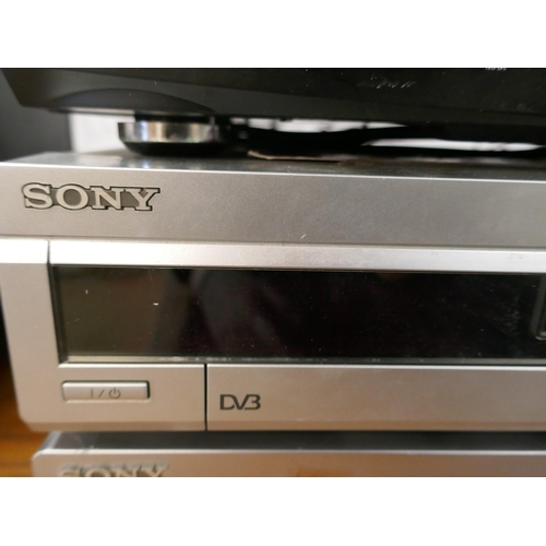 5085 - Two Sony dvd players with an Extreme Performance karaoke system and a box of assorted audio equipmen... 