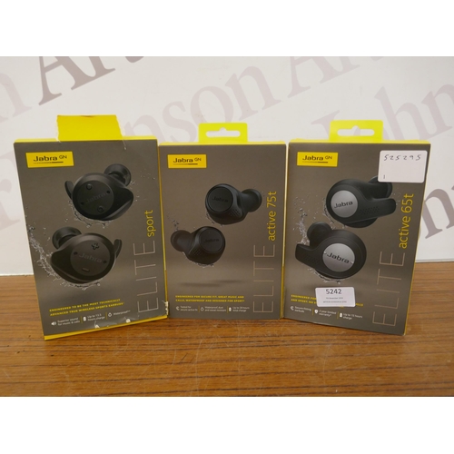 5242 - A boxed set of Jabra GN Elite Active 65T wireless earbuds, a boxed set of Jabra GN Elite 75T wireles... 