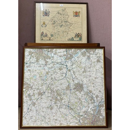 259 - Two maps of Leicestershire and Loughborough, framed