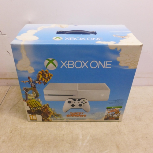 5059 - An Xbox 360 console with a Sunset Overdrive special edition Xbox One box