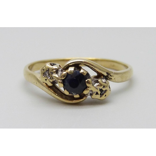 7003 - A 9ct gold, sapphire and diamond ring, 2g, M