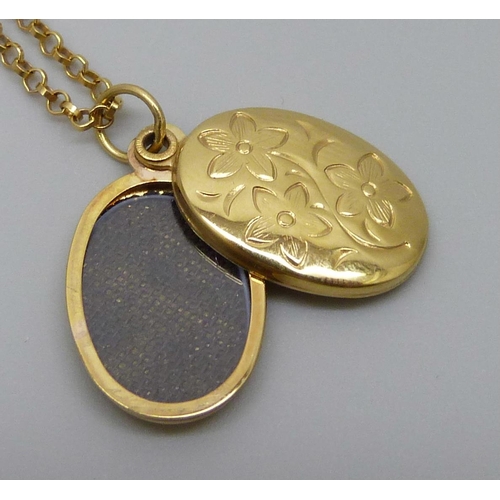 7008 - A 9ct gold locket and chain, 2.5g, chain 43cm