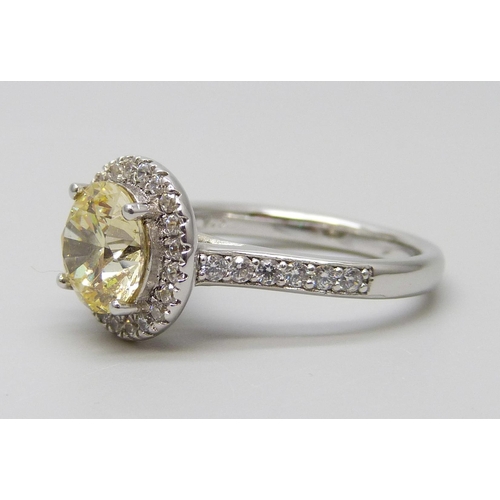 7031 - A 925 silver yellow Swarovski cubic zirconia ring, 4.4g, M