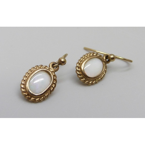 7037 - A pair of 9ct gold and opal earrings, 1.3g