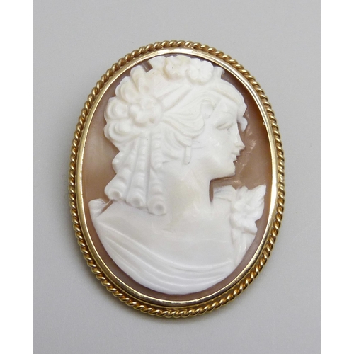 7038 - A 9ct gold mounted cameo brooch, total weight 7.3g