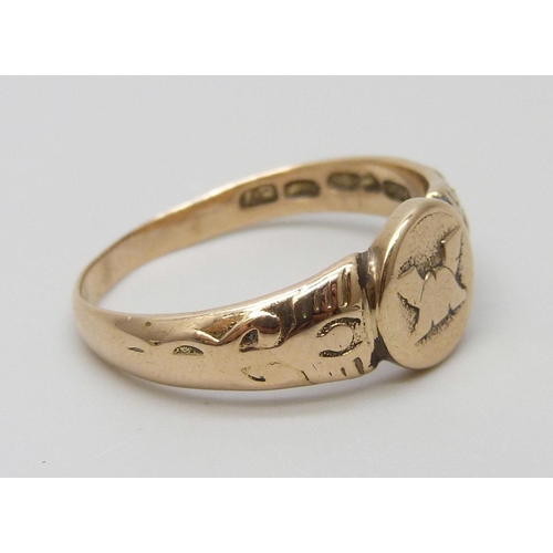 7046 - A 19th Century 14ct gold ring marked 585, continental control marks, shank bears inscription, 4.8g, ... 