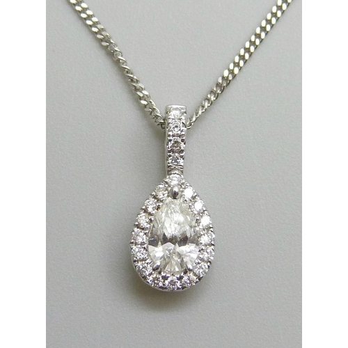 7054 - An 18ct gold and pear shaped diamond pendant on a fine 18ct white gold chain, 0.5ct weight, 2.7g, ch... 